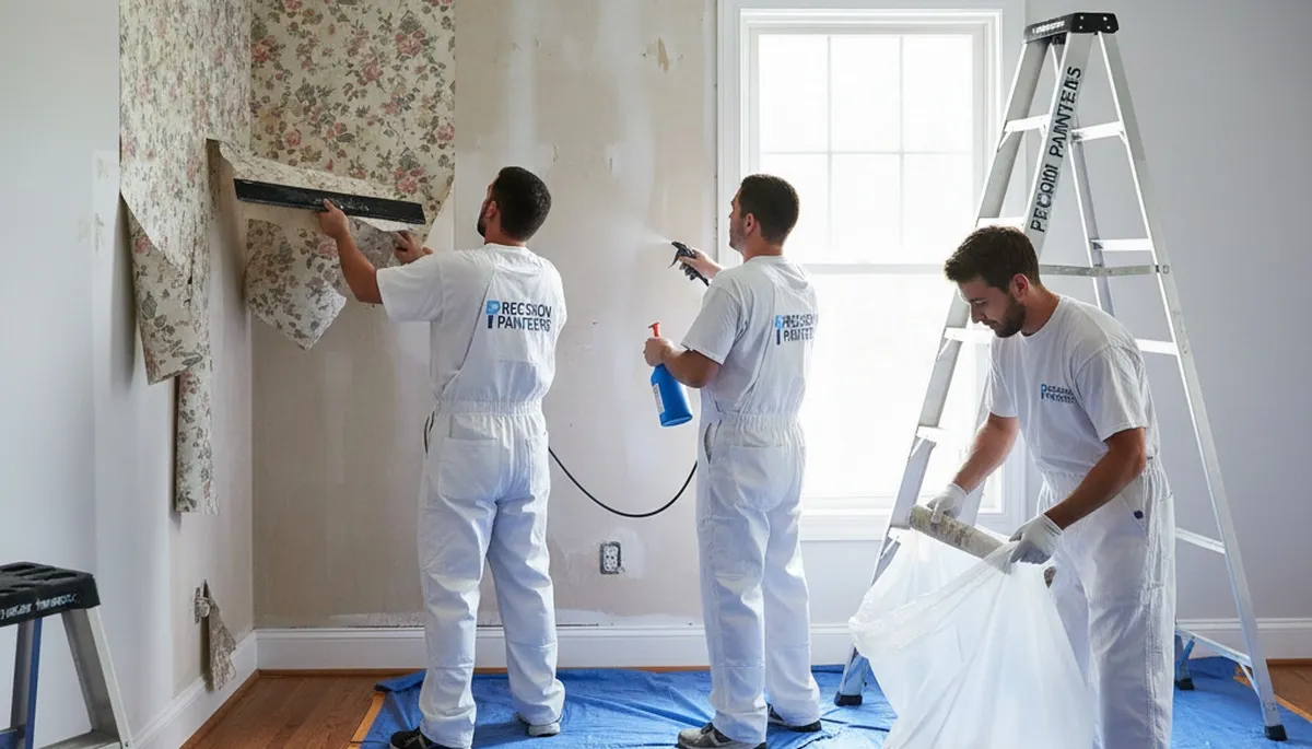 Wallpaper removal in Beverly, MA by Beverly Paint Pros, prepping walls for a smooth paint finish